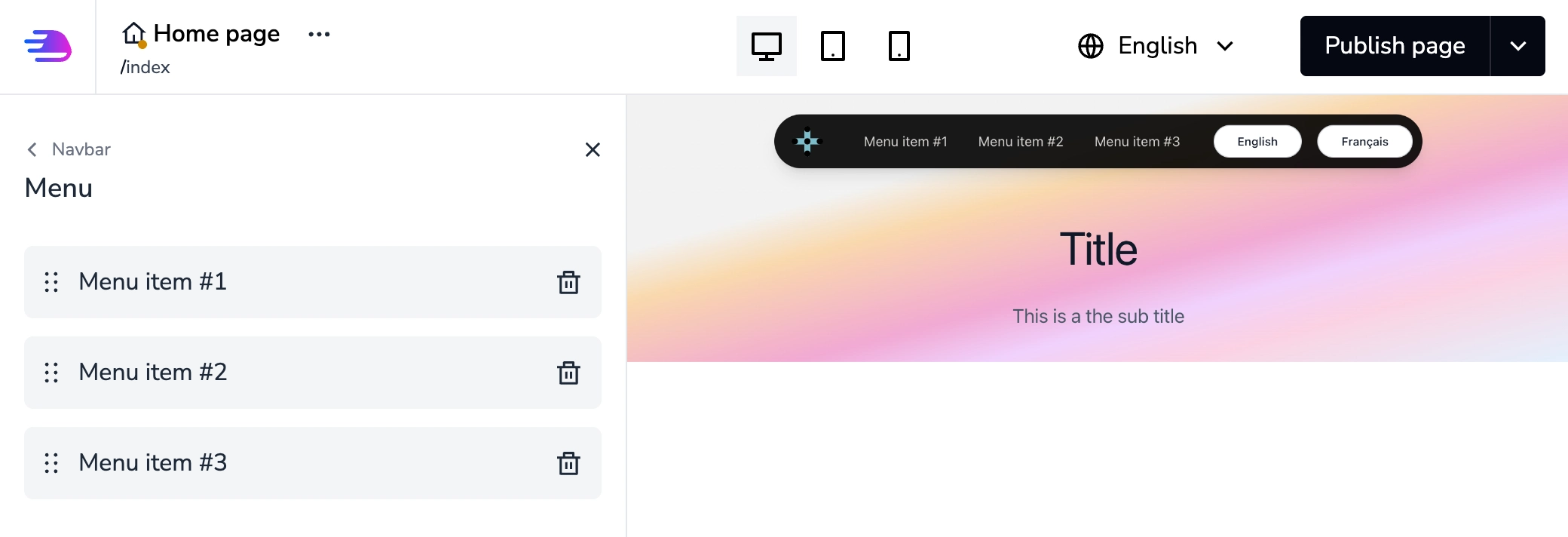 Hero section with navbar.